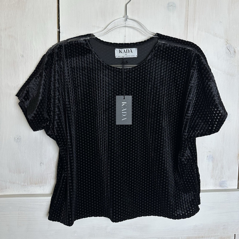 Wearkada Kada The Tee Crop Top Black Velvet Cutout Size XL NWT Sustainable Women